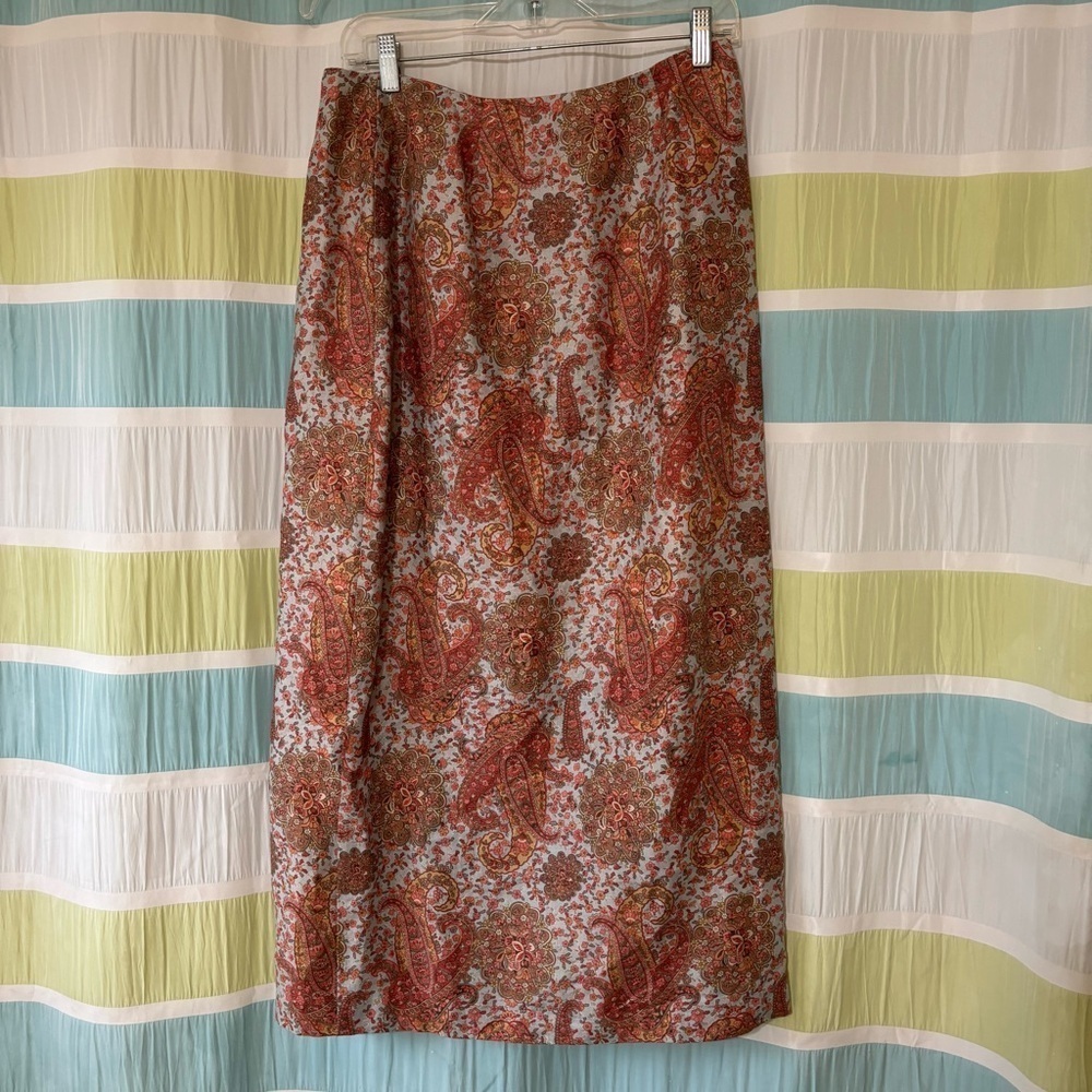 Vintage Charter Club Linen Paisley Long Wrap Skirt Sz 8 - Picture 5 of 8